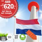 Aanbieding polyester vlaggenmast 10 meter inclusief NL vlag en oranje wimpel en inclusief transport. 