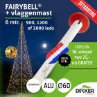 Fairybell 6 meter (900, 1200 of 2000 leds) met Aluminium Vlaggenmast 6 meter Ø60mm - met gratis wimpel en setkorting!