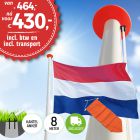 Aanbieding polyester vlaggenmast 8 meter inclusief NL vlag en oranje wimpel en inclusief transport. Nu met gratis NL wimpel!