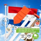 Vlaggenstokset compleet STANDAARD BLAUW (2-delige stok 190cm, houder, NL vlag, oranje wimpel en vlagcorrector)