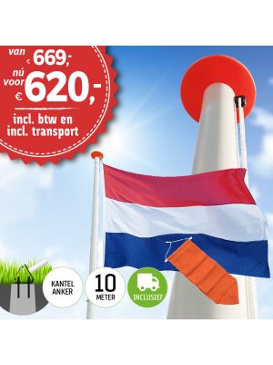 Aanbieding polyester vlaggenmast 10 meter inclusief NL vlag en oranje wimpel en inclusief transport. 