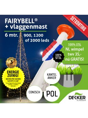 Fairybell 6 meter (900, 1200 of 2000 leds) met Polyester Vlaggenmast 6 meter - met gratis wimpel en setkorting!