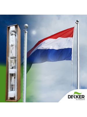 Aluminium 5-delige mast met NL vlag en oranje wimpel complete set (5.7 meter boven maaiveld) (ook geschikt voor Fairybell 6 meter)