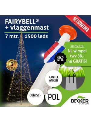 Fairybell 7 meter 1500 leds warm white met Polyester Vlaggenmast 7 meter - met gratis wimpel