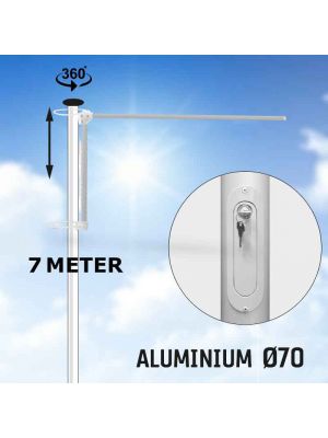 BUDGET HIJSBARE aluminium baniermast 7 meter Ø70mm (zwart, wit of anode)