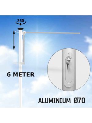 BUDGET HIJSBARE aluminium baniermast 6 meter Ø70mm (zwart, wit of anode)