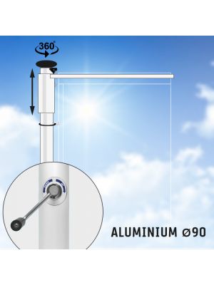 Easylift: Hijsbare aluminium baniermast 6,7 of 8 meter Ø 90mm met RVS-liersysteem