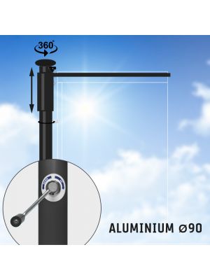 Easylift ZWART: Hijsbare aluminium baniermast 6,7 of 8 meter Ø 90mm met RVS-liersysteem