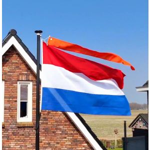 Actieset geschikt voor een 6 meter mast: Nederlandse vlag STANDAARDblauw 150x225cm en oranje wimpel 250cm 