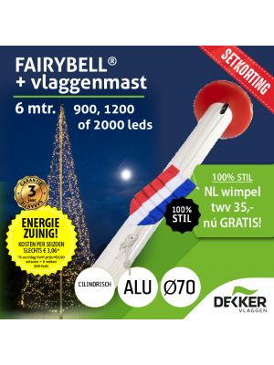 Fairybell 6 meter (900, 1200 of 2000 leds) met Aluminium Vlaggenmast 6 meter Ø70mm - met setkorting!