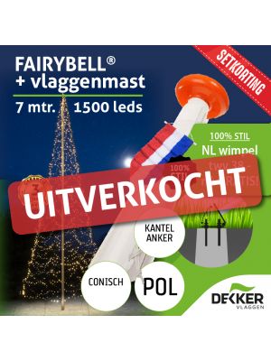Fairybell 7 meter 1500 leds warm white met Polyester Vlaggenmast 7 meter - met setkorting!