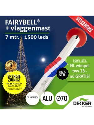 Fairybell 7 meter 1500 leds warm white met Aluminium Vlaggenmast 7 meter Ø70mm - met gratis wimpel 