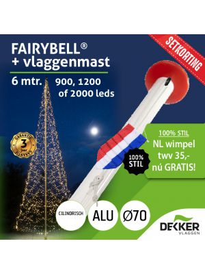 Fairybell 6 meter (900, 1200 of 2000 leds) met Aluminium Vlaggenmast 6 meter Ø70mm - met gratis wimpel 