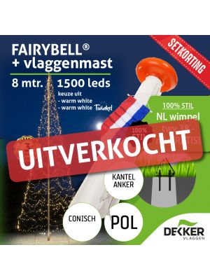 Fairybell 8 meter 1500 leds met Polyester Vlaggenmast 8 meter - met setkorting!