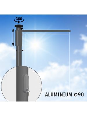 Easylift ANTRACIET: Hijsbare aluminium baniermast met roterende uithouder 6,7 of 8 meter Ø 90mm met gratis banier!