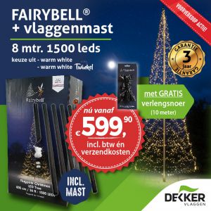 Fairybell 8 meter 1500 led inclusief Fairybell deelmast: gratis verlengsnoer en gratis verzending!