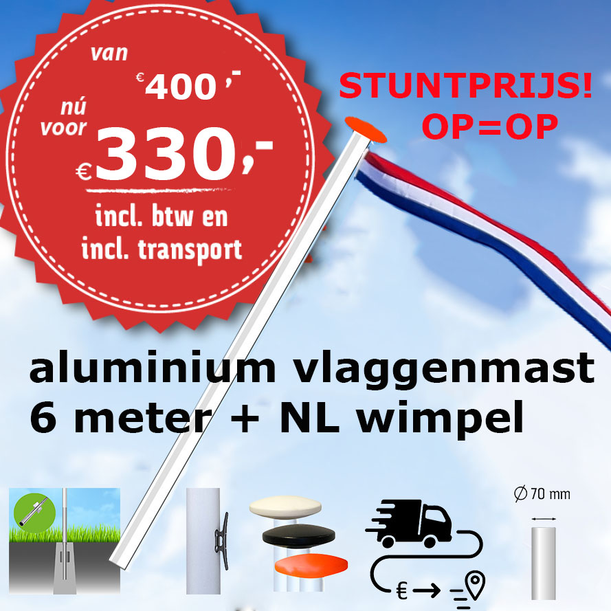 stuntprijs vlaggenmastset 6 meter aluminium 