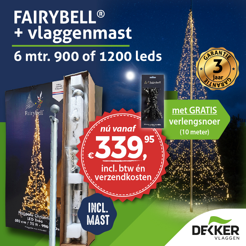 Fairybell 6 meter 900 of 1200 leds met deelbare vlaggenmast