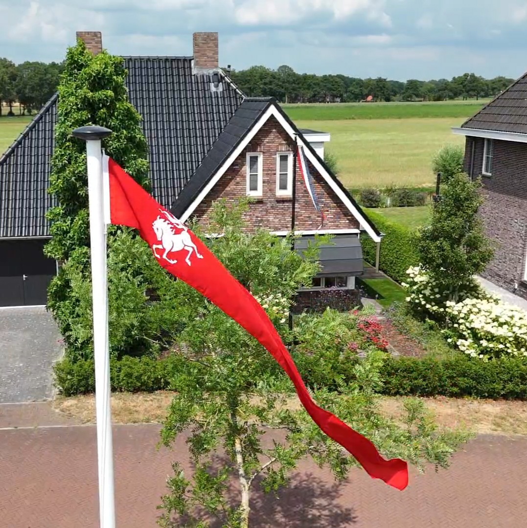 Wimpel Twentse Ros van 300 centimeter in een vlaggenmast Wimpel Twentse Ros van 300 centimeter in een vlaggenmast